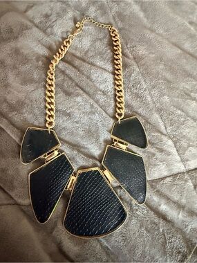 Statement Black and Gold Geometric Bib Necklace - Women Jewelry